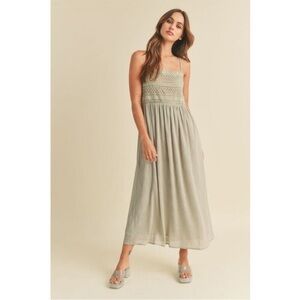 NWT, Miou Muse crochet sage green maxi dress, Small